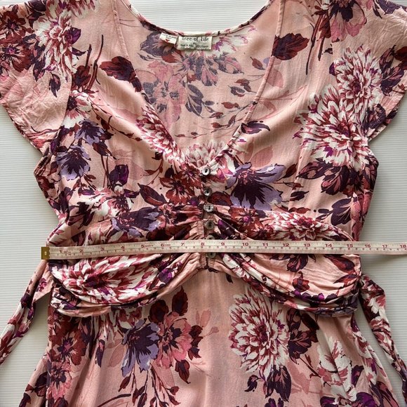 Tree of Life Midi Dress Pink Floral Tie Back Boho Hippie Tropical Rayon Size XL - Picture 8 of 9
